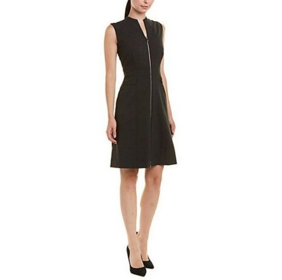 LAFAYETTE 148 NY Black Sleeveless Carlina Zip Front A-Line Dress Size 10 - Picture 9 of 9